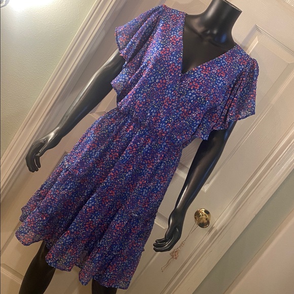Peach Love California Dresses & Skirts - Peach Love California Blue Red Yellow White Sheer Floral Mini Dress